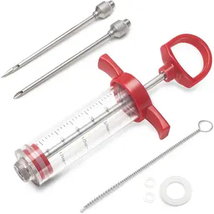 Meat Injector, Plastic Marinade Turkey Injector  with Screw- Meat  for  BBQ Grill, 1-oz, Red, Recipe E-Book (Download PDF)