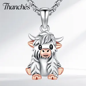 Thaanches Highland Cow Necklace 925 Sterling Silver for Women Scottish Animal Trendy Jewelry Gift for Women Perfect for Daily Wear Mother's Day