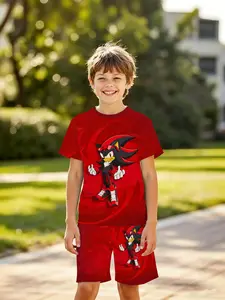 Boys Bottom 3D Printed Sonic Summer Set, Casual Breathable Two-Piece, Fashion Outdoor Sports, Birthday Gift, Holiday Present!