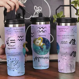 30oz Stainless Steel Insulated Tumbler with Leak-Proof Lid & Portable Handle - Aquarius constellation pattern design,Long-Lasting Hot/Cold Insulation,Perfect for Car,Office,Travel and Birthday Gifts, Travel Drinkware,Horse Drink Water Bottles