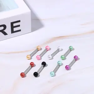 OIDEA 8PCS 14G Body-Safe Piercing Jewelry Set, 316L Stainless Steel Straight Barbells with Acrylic Color Balls for Tongue & Nipple Piercings