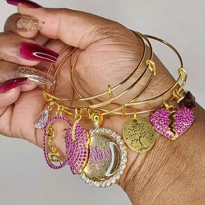 I Am So Lucky Affirmation Manifestation Purple Gold Bangle Set