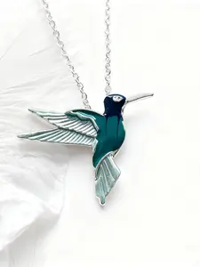 1pc Elegant Delicate Turquoise Hummingbird Alloy Pendant Necklace - Fashionable Creative Women's Cute Bird Jewelry, Party Accessory for Daily Wear, Festivals, Birthdays & Nature Lover Gifts