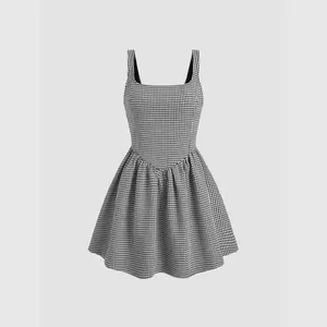 Cider [size 0-10] Tweed Square Neck Houndstooth Zipper Mini Dress