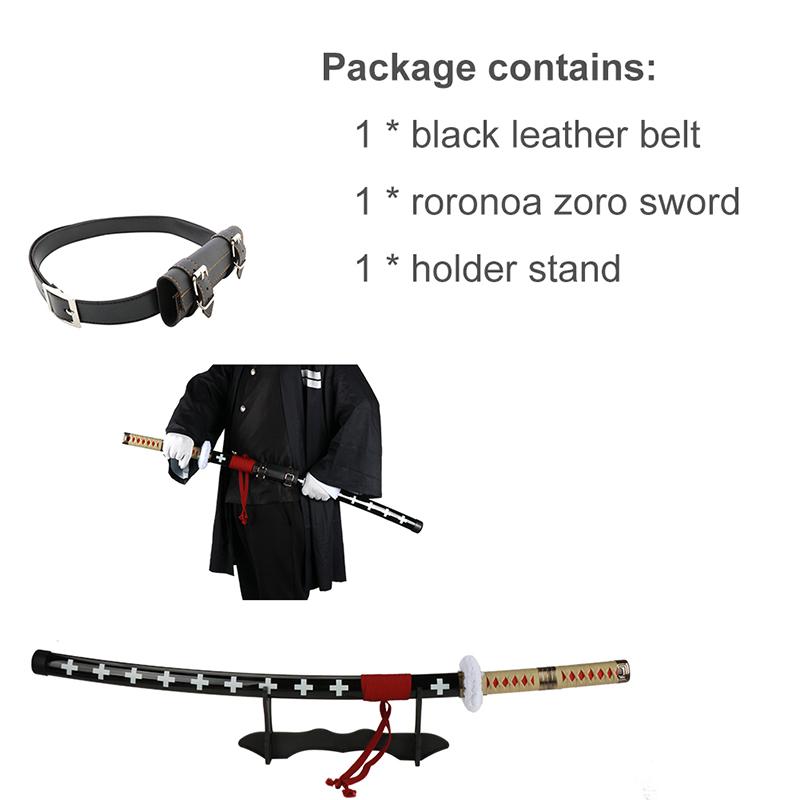 Anime Bamboo Wooden Roronoa Zoro Sword Cosplay Death Surgeon Trafalgar Law 41 Inches Cosplay with Belt Holder Stand Display for Halloween Role Playing Cosplay Collection Decoration