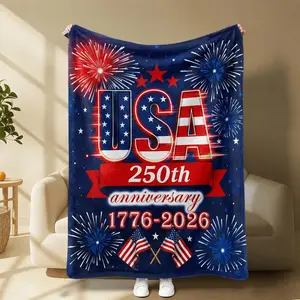 250 Anniversary USA Cozy Throw - 250 Years of Freedom Printing on One Sided Lightweight American Patriotic Blanket 1776-2026, Thin-style 50x60 Inch Air Conditioning Blanket Commemorative Merchandise for Home Decor Celebration