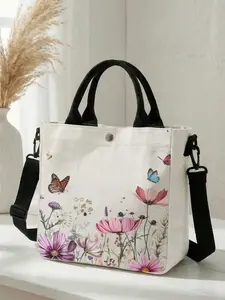 1 piece of floral butterfly pattern 2D printed Fashionable Daily Crossbody bag, adjustable shoulder strap + snap closure | students/workforce/street outings | a street essential with both aesthetic appeal and practicality