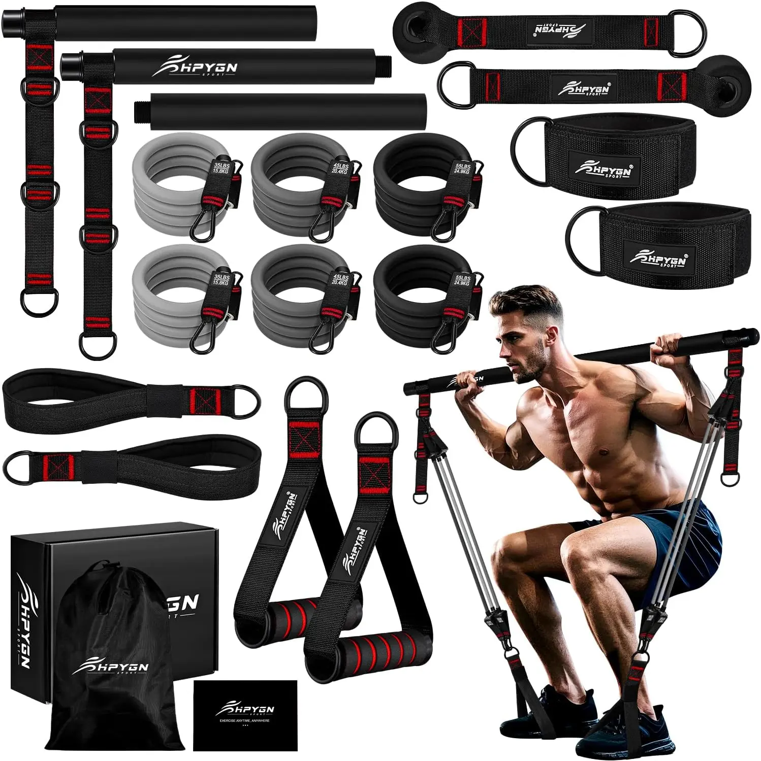 Pilates Bar Kit with Resistance Bands for Working Out, 270lbs-330lbs Heavy Resistance Bands with Handles, Pilates Equipment with Resistance Band Bar for Men Women, Home Gym Full Body Workout Equipment