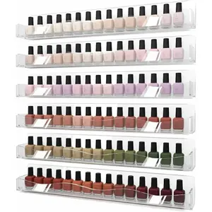 15" Nail Polish Racks Wall Mounted Shelf,6 Pack Clear Acrylic Nail Polish Organizer Nail Supplies for Nail Techs,Great Display for Salons Retailers