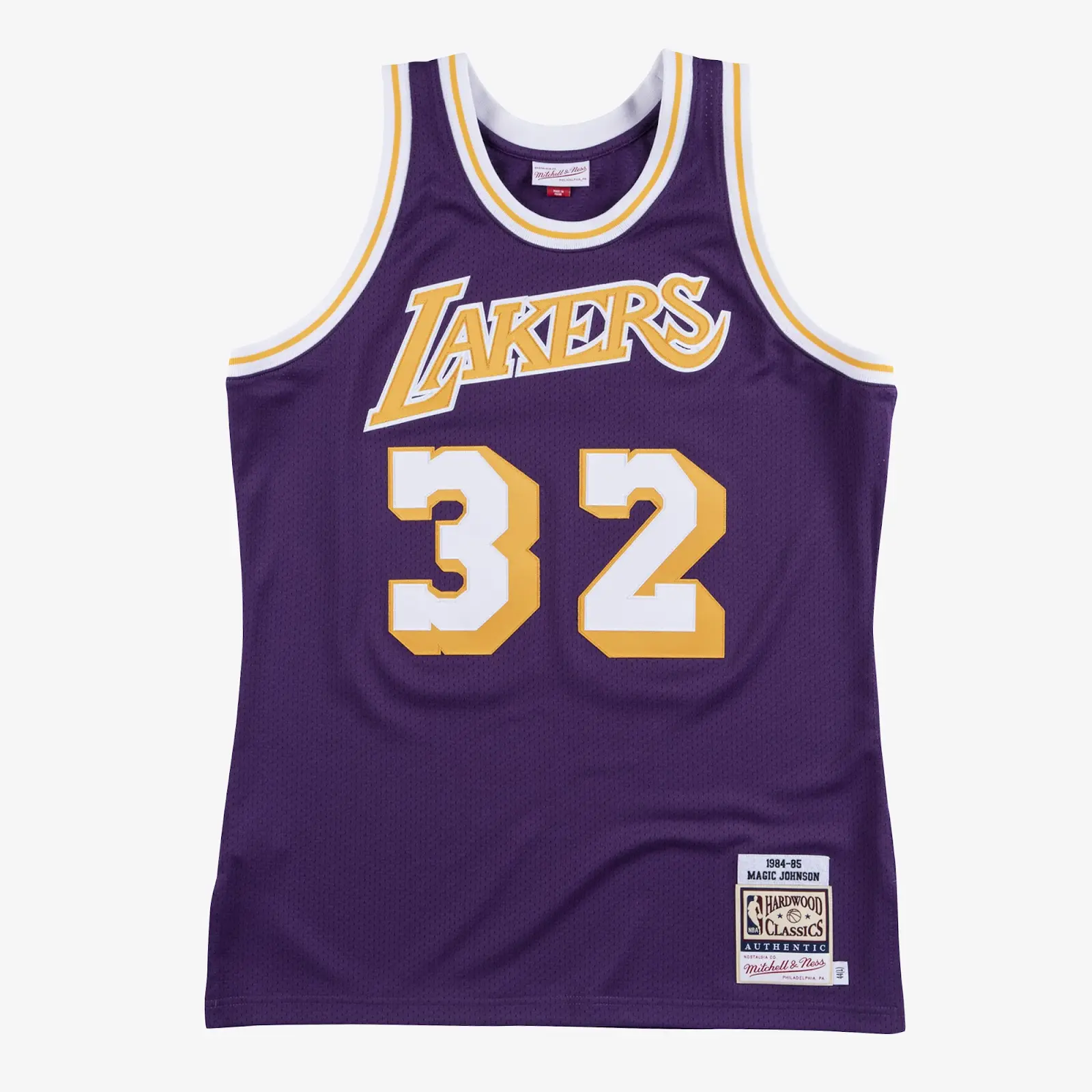 Magic Johnson Los Angeles Lakers 1984-85 Purple Authentic Jersey - Mitchell & Ness NBA Throwback, 80s Retro Basketball Jersey
