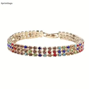 Boho Colorful Crystal Bracelet for Women, Geometric Zirconia Chain Bracelet, Aesthetic Stackable Jewelry, Trendy Bohemian Bracelet for Daily Wear, Vacation, Party, Gift