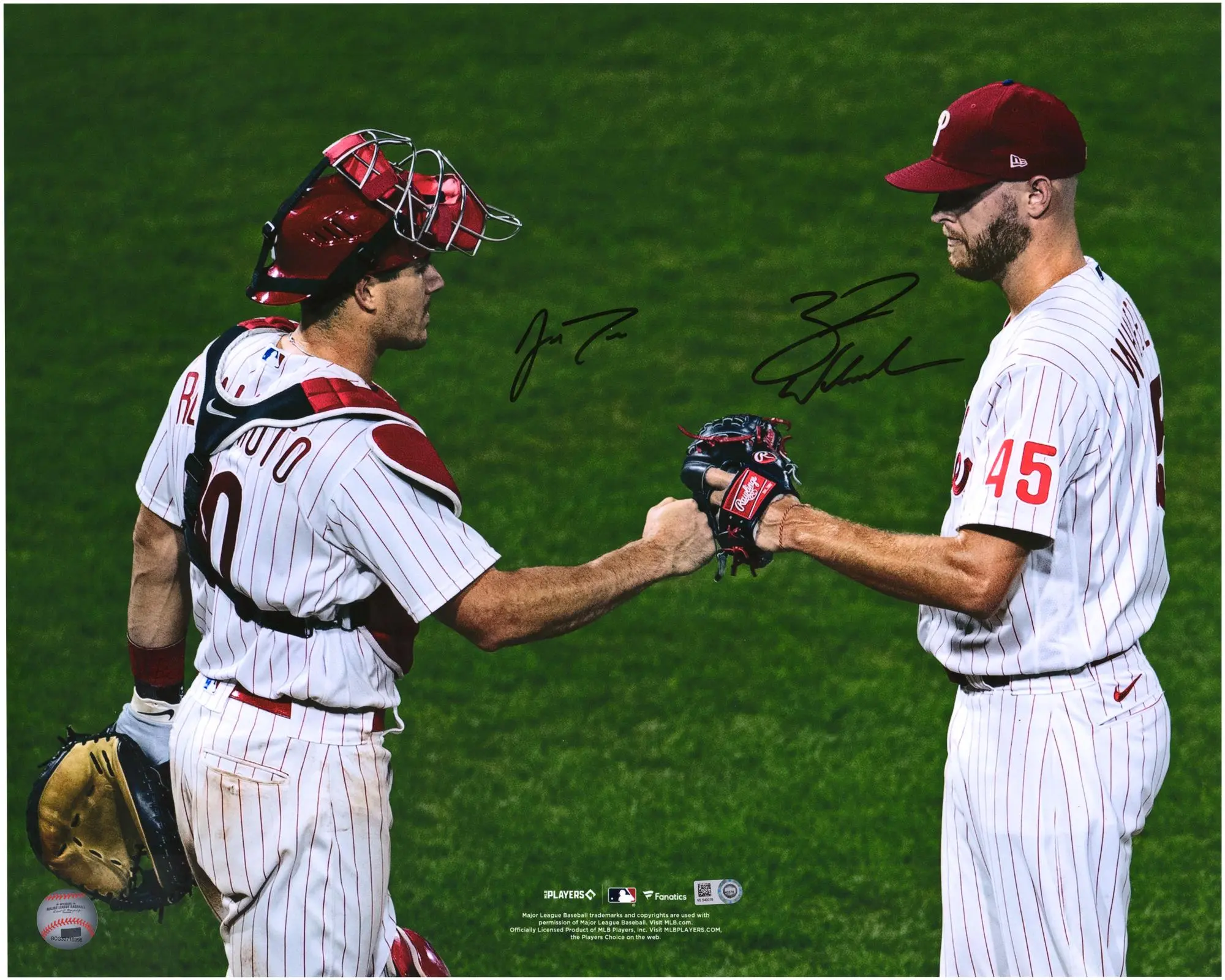 J.T. Realmuto & Zack Wheeler Philadelphia Phillies Autographed 16" x 20" Fist Bump Photograph - Fanatics Authentic Certified