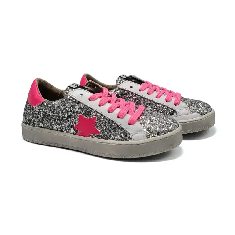 LMDI Melide Pink Silver Glitter Lace Sneaker