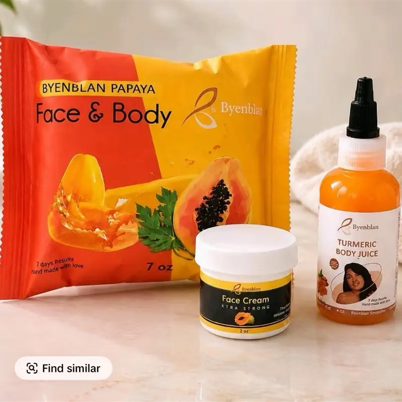 Byenblan papaya soap  7oz, 1 papaya cream 2oz, 1 Turmeric smoothie  set Brighten 7 Days Result