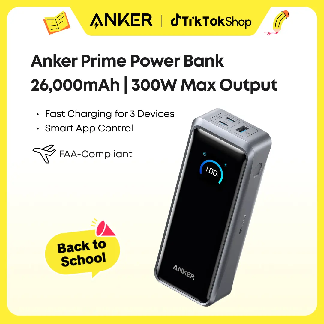 【Anker Prime  Power Bank】300W Max, 26,250mAh 3-Port Portable Charger, TSA-Approved Two-Way Fast Charging Battery with App Control for MacBook, iPhone 17/16 (Base Not Included)#DealsForYouDays sohochic