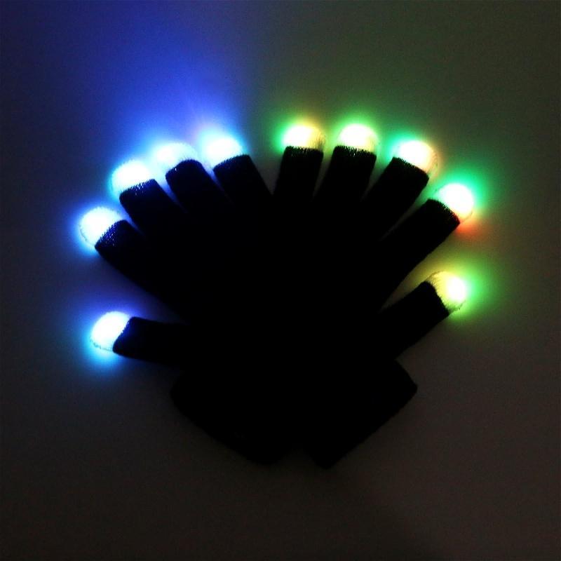LED Gloves Colors Light Show Rave Light Finger Lighting Flashing Glow Mittens Contains 4 batteries light-up finger glove