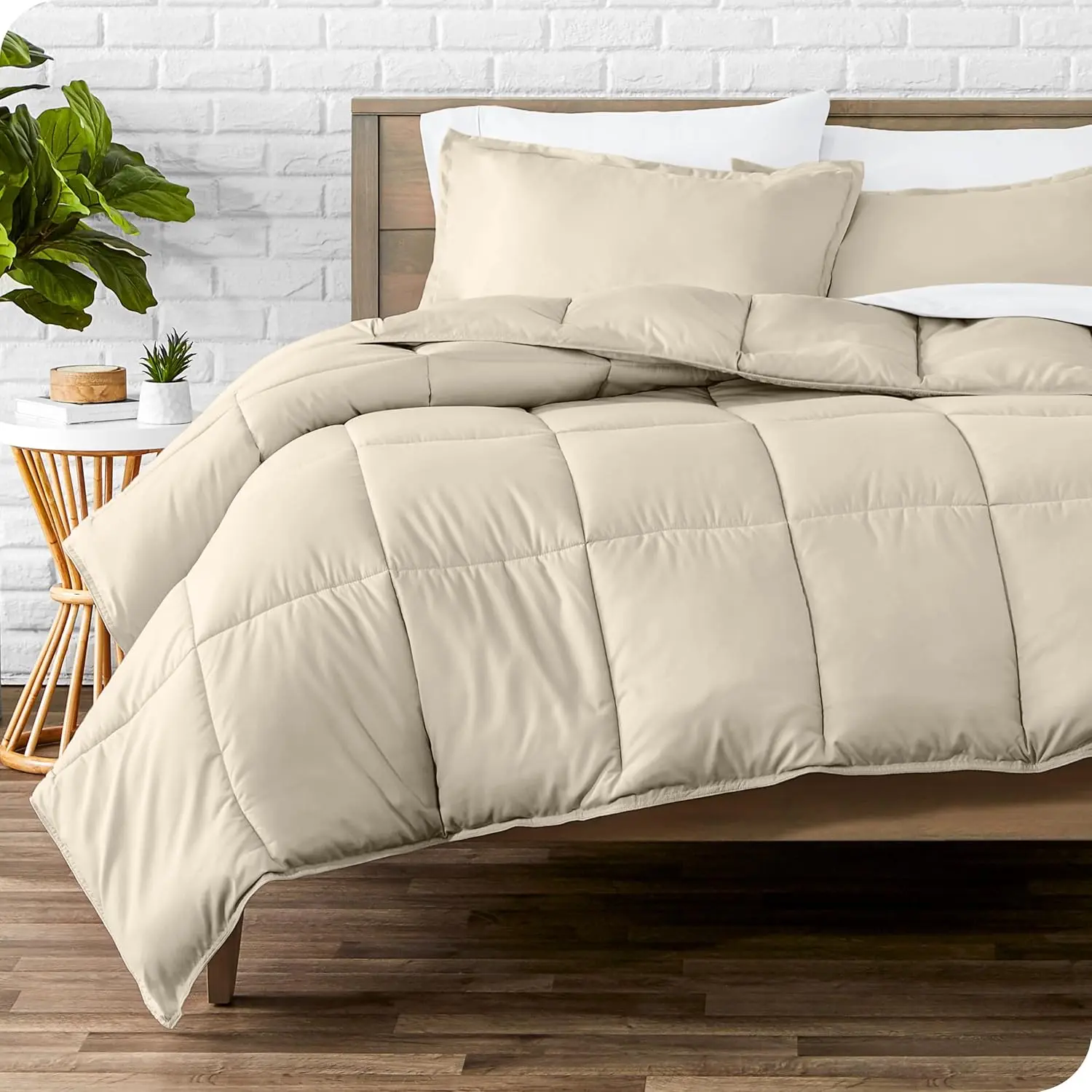 Ultra-Soft Hydrobrushed Microfiber Comforter - King/California King Size - 1800 Series Premium Fiberglass-Free Goose Down Alternative - Box Stitched Warm Bedding (Sand), Oversized King