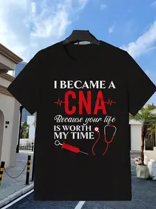 Men's CNA Nursing Assistant Uniform - Short Sleeve Top with Healthcare Graphic Print, Comfortable Attire for Hospital, Clinic & Nursing Staff - Machine Washable Scrubs
