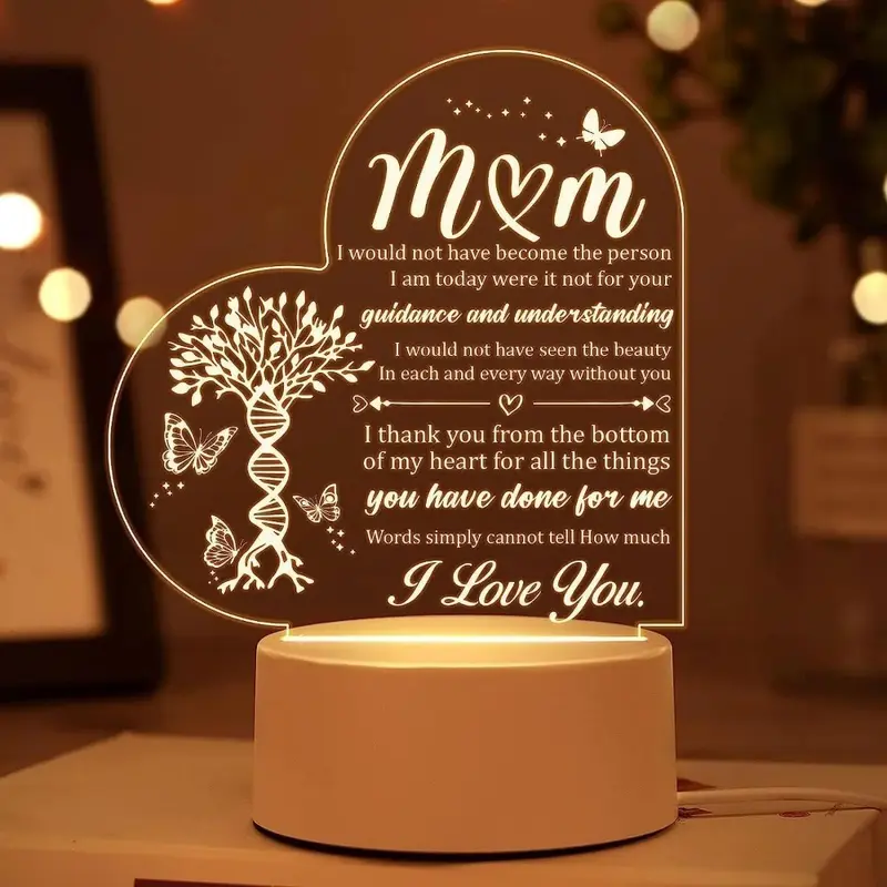Engraved Acrylic Custom LED Night Light - Warm White Illuminating LEDs, Decorative Mood Lamp Home Accessory, Personalized House Decor Plaque Gift for Women on Special Days