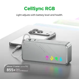 Eco RGB 3-in-1 Power Bank 10K, 9,600mAh 30W Portable Charger, Built-in USB-C Cable and Foldable Plug, Fast Charging Battery Pack, Travel Essential for iPhone 16/15, MacBook (Starlight Silver)