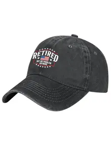 Unisex Distressed Graphic Denim Baseball Cap - Embroidered "Retired Not My Problem Anymore" Logo, USA Flag Design, Adjustable Size, Comfortable Fit, Casual Wear Fashion Accessory,summervibes