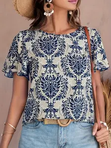 A printed ruffled sleeve village shirt A printed ruffled sleeve village shirt