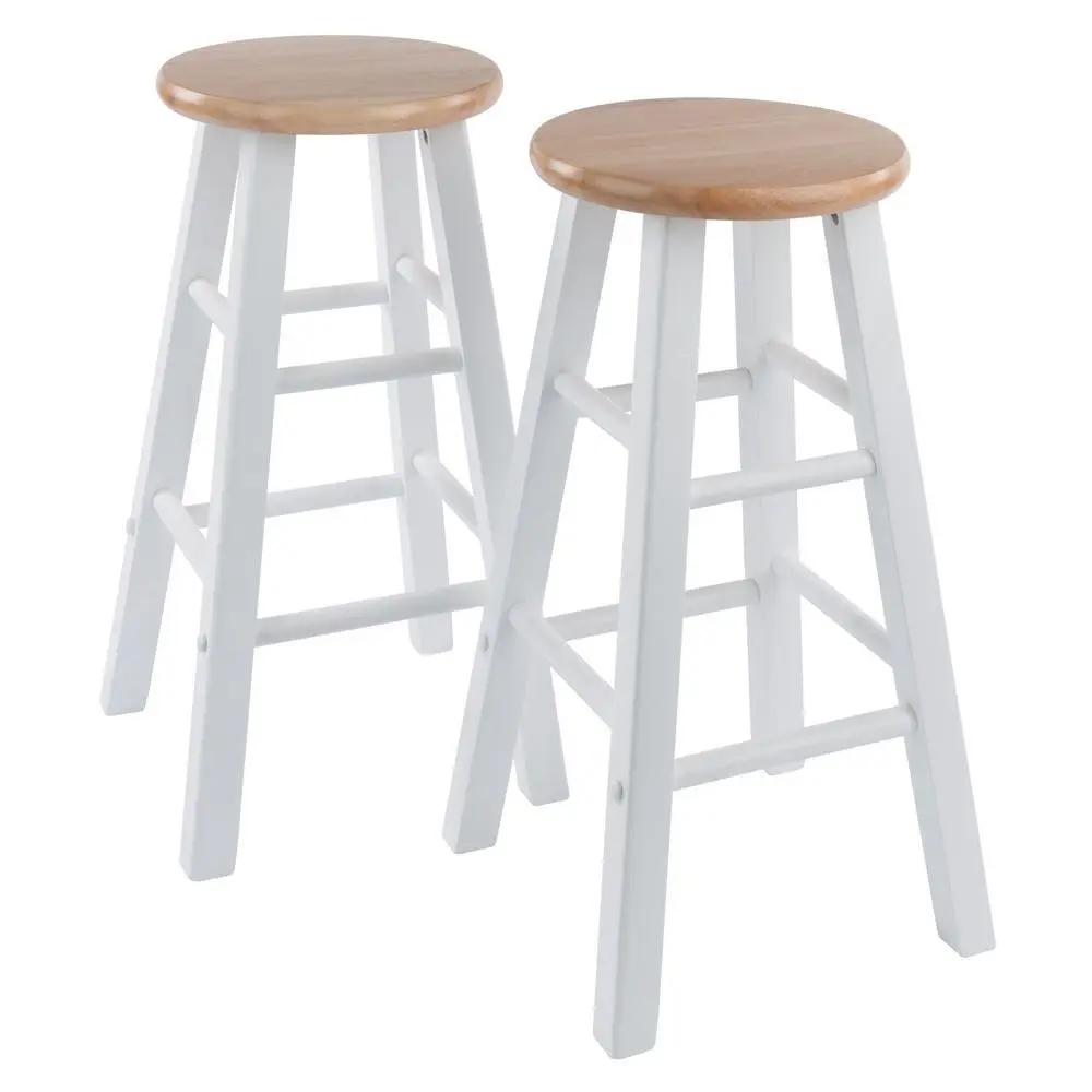 Natural & White Solid Wood Kitchen Stools Set of 2, Bar Chairs, Counter Seating