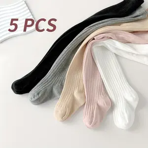 Girls' 5-Piece Plain Leggings with Versatile Colors - All-Season, Outdoor-Friendly Kids' Tights