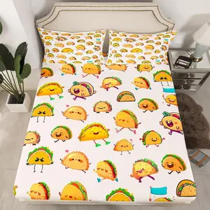 Feelyou Mexican Taco Fitted Sheet Bedding Set - Fun Theme, Vibrant Prints, Soft Fabric, Deep Pockets for Kids’ Bedroom Decor