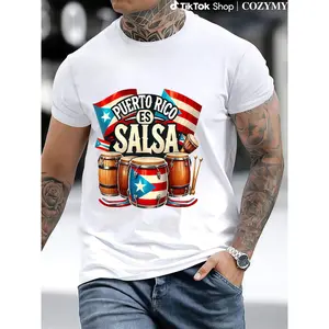 Casual T-shirt Boricua Puerto Rican Pride Puerto Rico es Salsa Music Lover T-Shirt Menswear Top