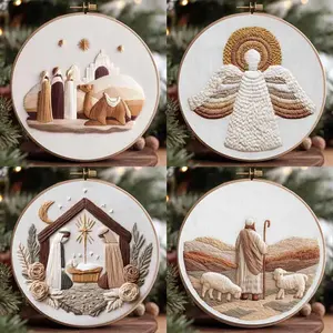 Christmas Holiday Blessing Embroidery Kit with EN Instructions,Thread,Pre-printed Cloth for Cross Stitch Kit