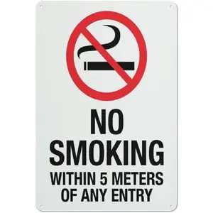 No Smoking Within 5 Meters Of Any Entry Sign Warning Sticker-Security Sign Outdoor Sign 12 X 8 Inches