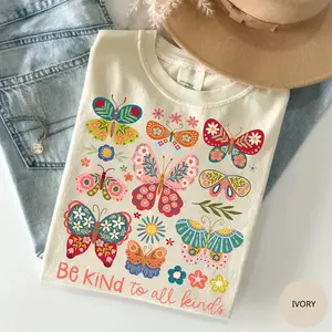 Comfort Colors Be Kind To All Kinds Boho Floral TShirt, Flowers, Inspirational, Kindness, Graphic Tees, Cotton Fablic, Gift For Teacher, Cute Crewneck - TrendWear USA