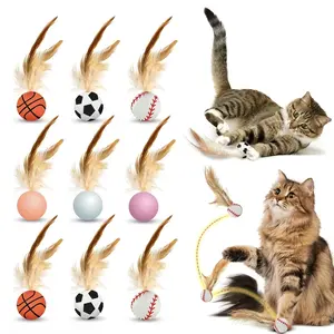 FS」3/6PCS Interactive Feather Ball Toy for Cats, New Cat Bouncy Ball with Feather Tails, Soccer Basketball Baseball Design For Indoor Chasing Exercise