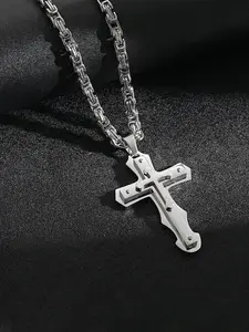 Men's Punk Style Stainless Steel Cross Pendant Necklace, Fashion Jewelry for Party, Daily Decor, Trendy All-match & Exquisite Jewelry for Birthday Gift
