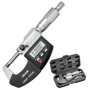 VEVOR Micrometer Set, Digital Outside Micrometer 0-1 inch Measuring Range, 0.00005 Resolution, Ultra-Precision 0.0001 Accuracy, LCD Screen, in/mm Switch, Carbide Tip, with Protective Case