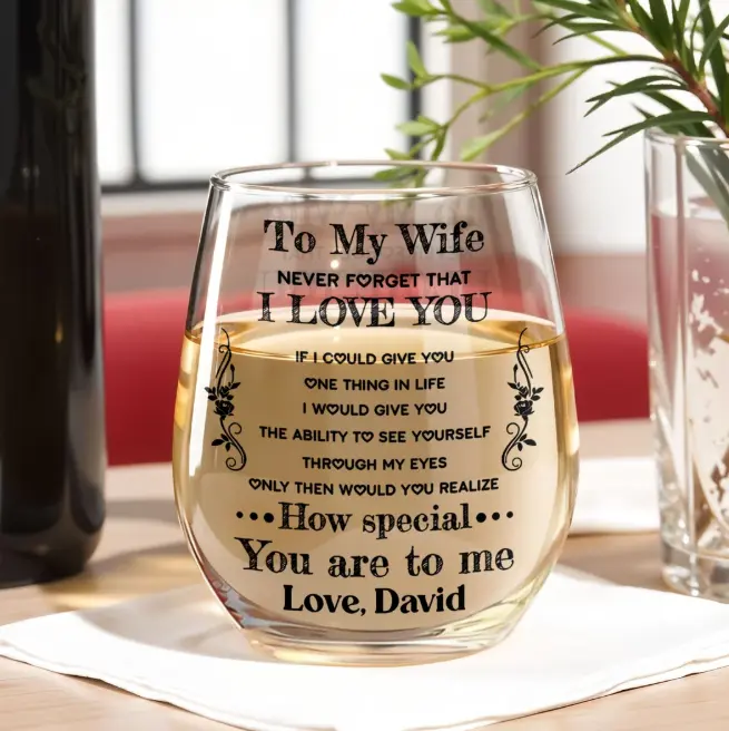 To My Wife I Love You Personalized Glass, Happy Wedding, Friendship Whiskey Glass, State to State Engraved Bourbon Glass, Personalized Gift for Best Friend, Custom Name Rocks Glass, Friendship Gift, Birthday Gift,