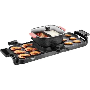 VEVOR Hot Pot with Grill, 2200W 2-in-1 Electric Smokeless Grill and Hot Pot, Korean BBQ Shabu Shabu Hotpot with Separate Dual Temperature Control, Non-stick Pan, for 1-6 People Family DinningVEVOR Super Brand Day