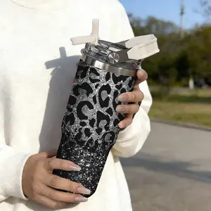 30oz Stainless Steel Handheld Mug Tumbler, Silver Leopard Dust Print Design, Dual-Layer Vacuum Insulated Cold & Hot, Portable Travel Cup Gift, Insulated Drinkware, Insulated Water Cup