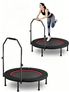 40inch Foldable Trampoline with N Shape Handle Standard Spring Black 36 Closed Springs Adjustable Bar for Adults