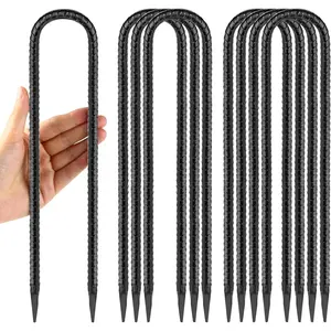 12 Inches Trampoline Wind Stakes, Heavy Duty U Stakes for Ground, 8-Pack Trampoline Tie Down Anchor Kit for Swing Set and Soccer Goal Galvanized Steel Anchors Black