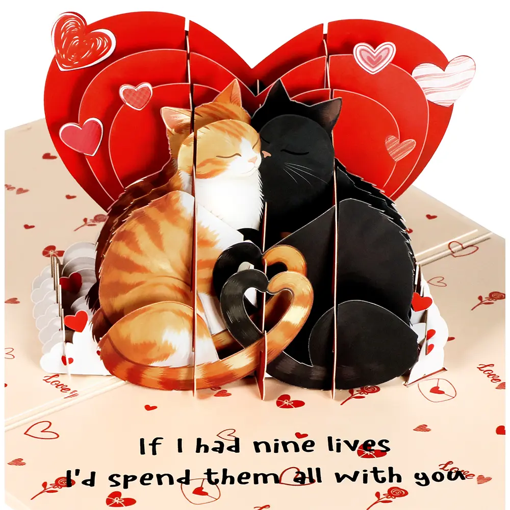 Pop Up Anniversary Card - Cat Couple Theme 3D Romantic Anniversary Pop Up Card Cute Wedding, Birthday Thinking of You Cards with Envelope Gift for Cats Lover, Her, Him, Wife, Girlfriend, Boyfirend, Husband