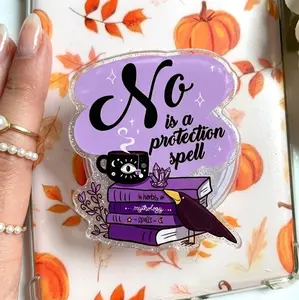 No Is A Protection Spell Phone Grip, Aesthetic Witchy Kindle Stand, Magic Bookish Accessory, Wicca Goth Phone Holder, Celestial Purple Witchy Griptok