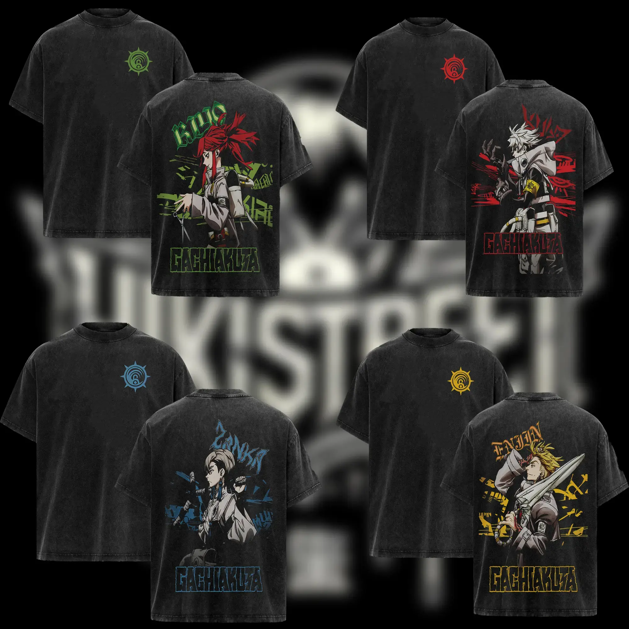 Men's Oversized Vintage Acid-Washed 100% Cotton Short-Sleeve Grunge T-Shirt, Menswear, Anime Mikasa Ackerman Graphic, Crew Neck, Retro Casual Unisex Top, Sizes M/2XL, Shortsleeve, Tshirt, Oversized Vintage Acid Wash Men's Short-Sleeve T-Shirts