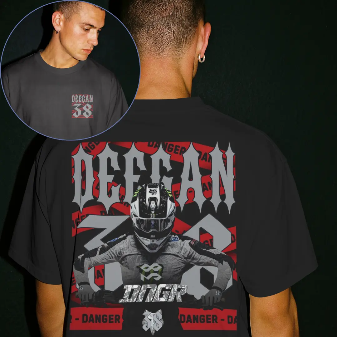 Danger Boy DNGR Haiden Deegan 38 Moto Rider Halftone Effect | Adult Dirt Bike Graphic T-Shirt Sweatshirt Hoodie 2 Sided