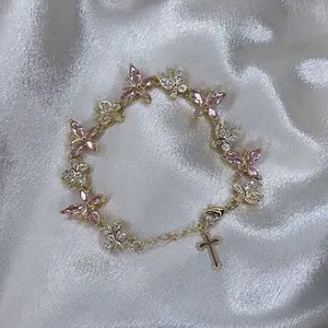 Pink Crystal Butterfly Bracelet