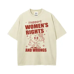Men's Unisex Oversized Short-Sleeve Round Neck "I Support Women's Rights" Printed T-Shirt - Vintage Washed Cotton, Comfortable Streetwear, Retro Cartoon Lovers' Everyday Top, Shortsleeve, Tshirt
