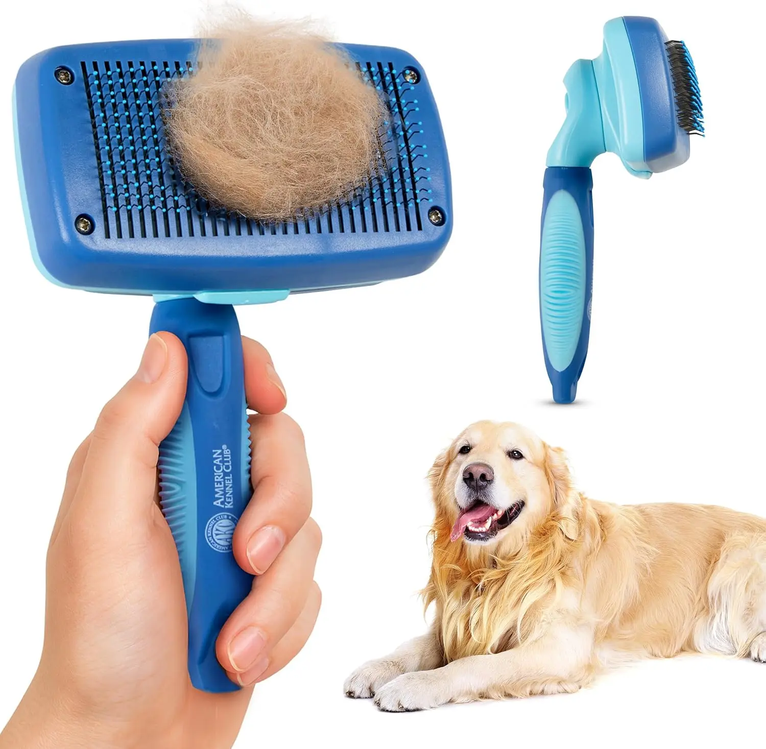 American Kennel Club Self-Cleaning Slicker Brush for Dogs & Cats | Deshedding & Detangling Grooming Brush for All Coat Types