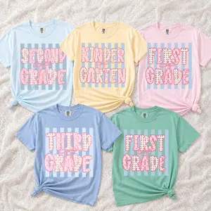 Comfort Colors First Second Third Fourth Fifth Grade Kindergarten Teacher Shirt, Grade Level Teacher Tee, Back to School Teacher Gift, Teacher Appreciation Shirt, Cute Elementary School Summer T-Shirt -DPCLICK