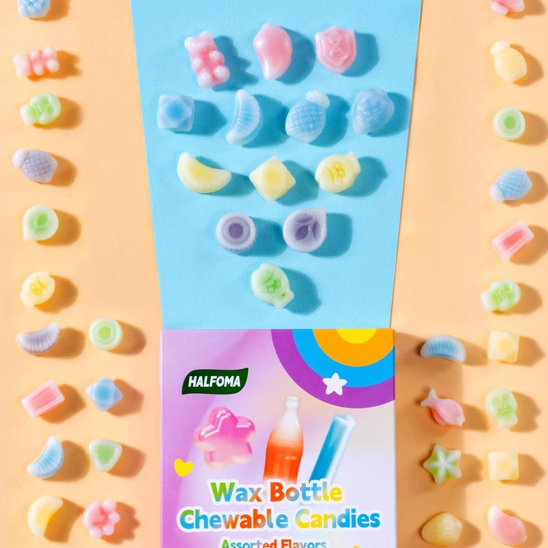 Halfoma Wax Bottle Chewable Candy, with Various Fruit-flavored Syrups in the Middle, Boxed, 58g, 32 Candies